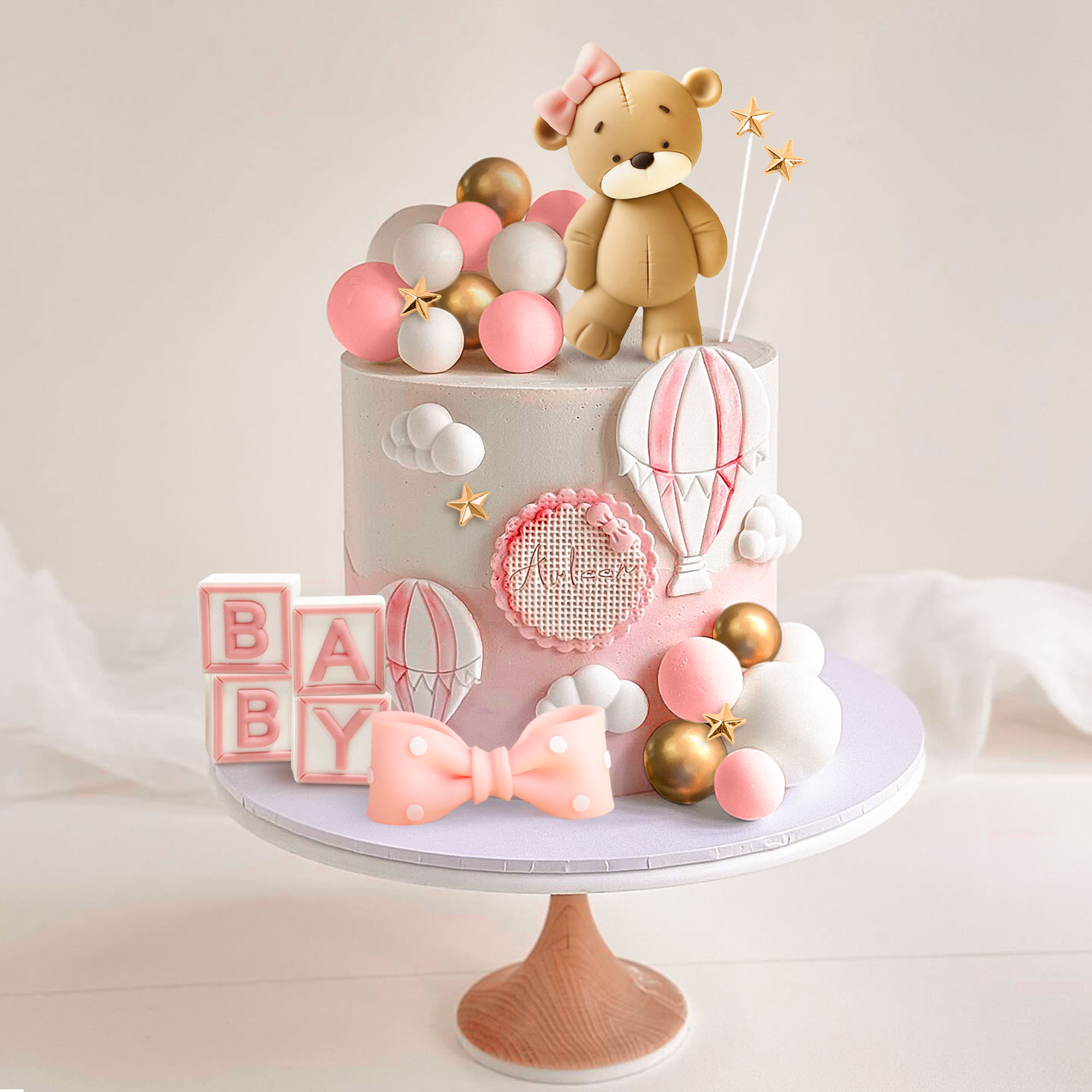 Resin Art Alphabet - LaVenty-decoración de pastel de oso rosa,
