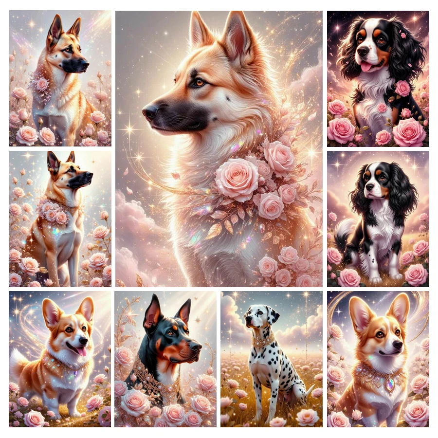 Resin Art Rose - Cuadro de Diamantes con Perro y